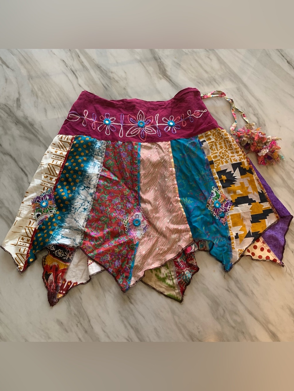 Boho Patchwork Handkerchief Hem Skirt - Multicolor